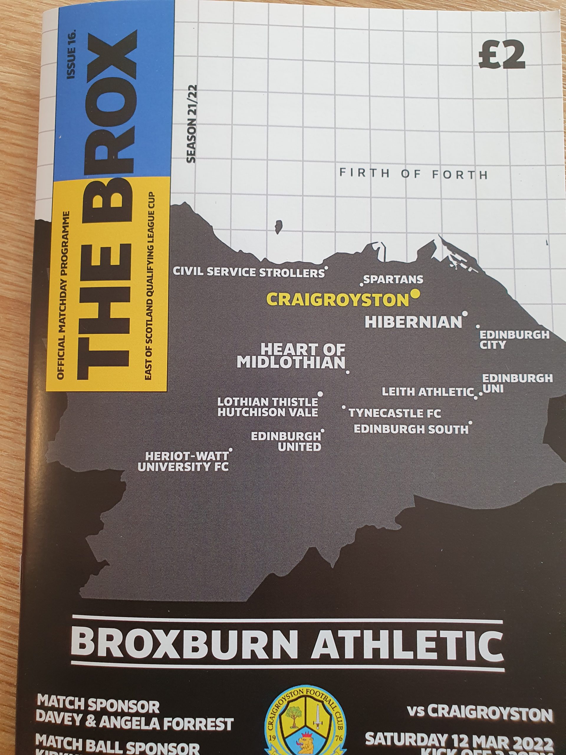 BROXBURN ATH V CRAIGROYSTON PROGGRAME