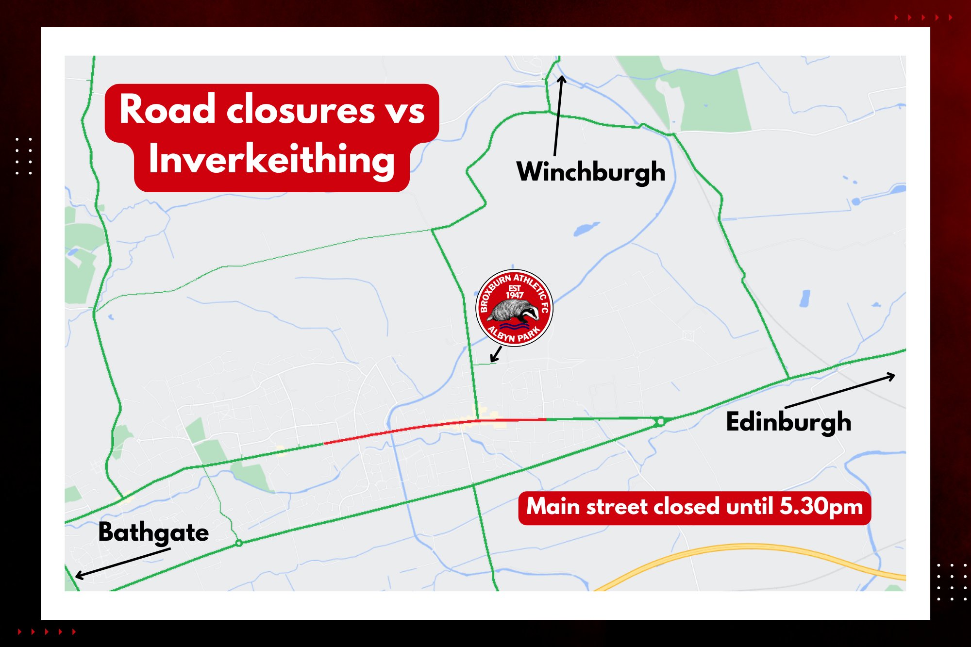 BROXBURN ATH V INVERKEITHING HILLFIELD SWIFTS (ROAD CLOSURE)